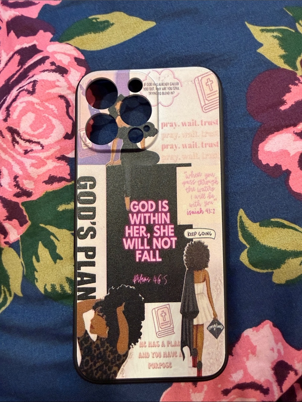 Inspirational 'God Is Within Her' iPhone 16 Pro Max Case - Pink & Black